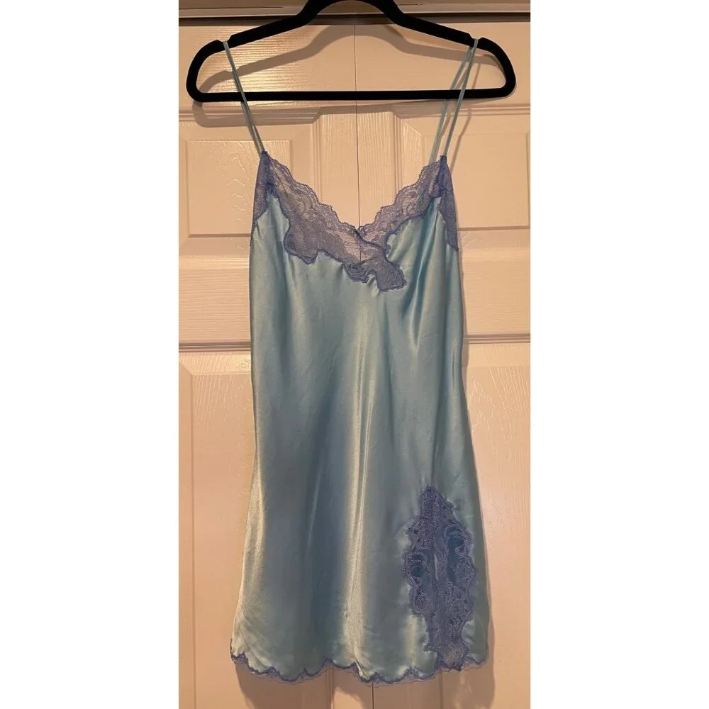 Vtg Y2K Victorias Secret Satin Lace Mini Slip Dress Size S Coquette Fairy Dainty - Picture 1 of 13